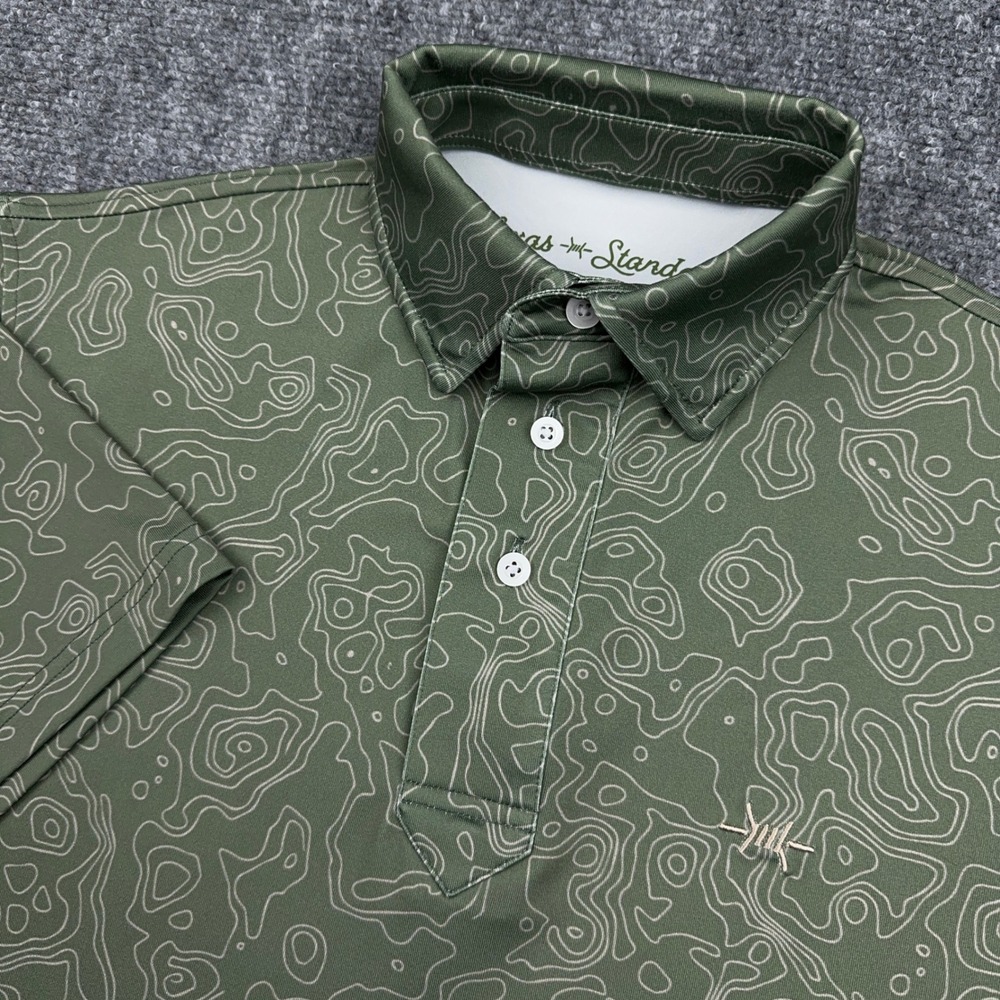 Texas Standard Big Bend Topo Polo Mens S Green‎ Topographic Map Performance Golf